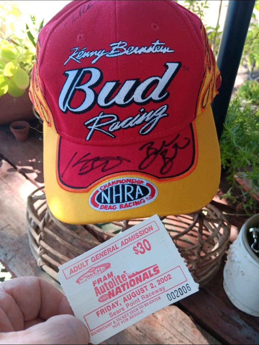 2002 NHRA Bernstein Forever Red Cap Signed By Him,Son & Crew Chief~Sears Point